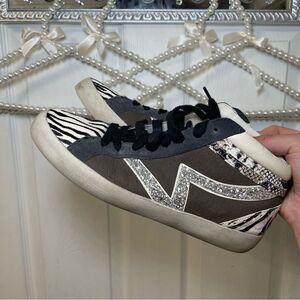 Gianni Bini High Top Lace Up Sneakers Glitter Zebra Calfhair Eclectic Shoes